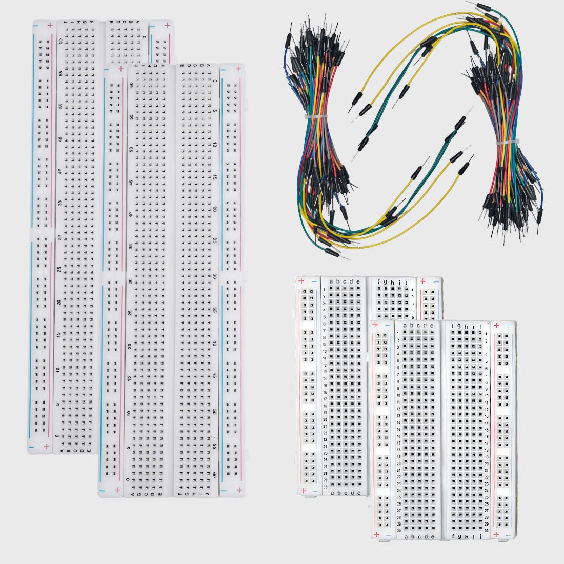 Chlmetf 132pcs Breadboard Jumper Wires Kit,2PCS 830 Breadboards & 2PCS 400 Breadboards &128pcs (2 Bundles of) Flexible Breadboard Jumper Wires.