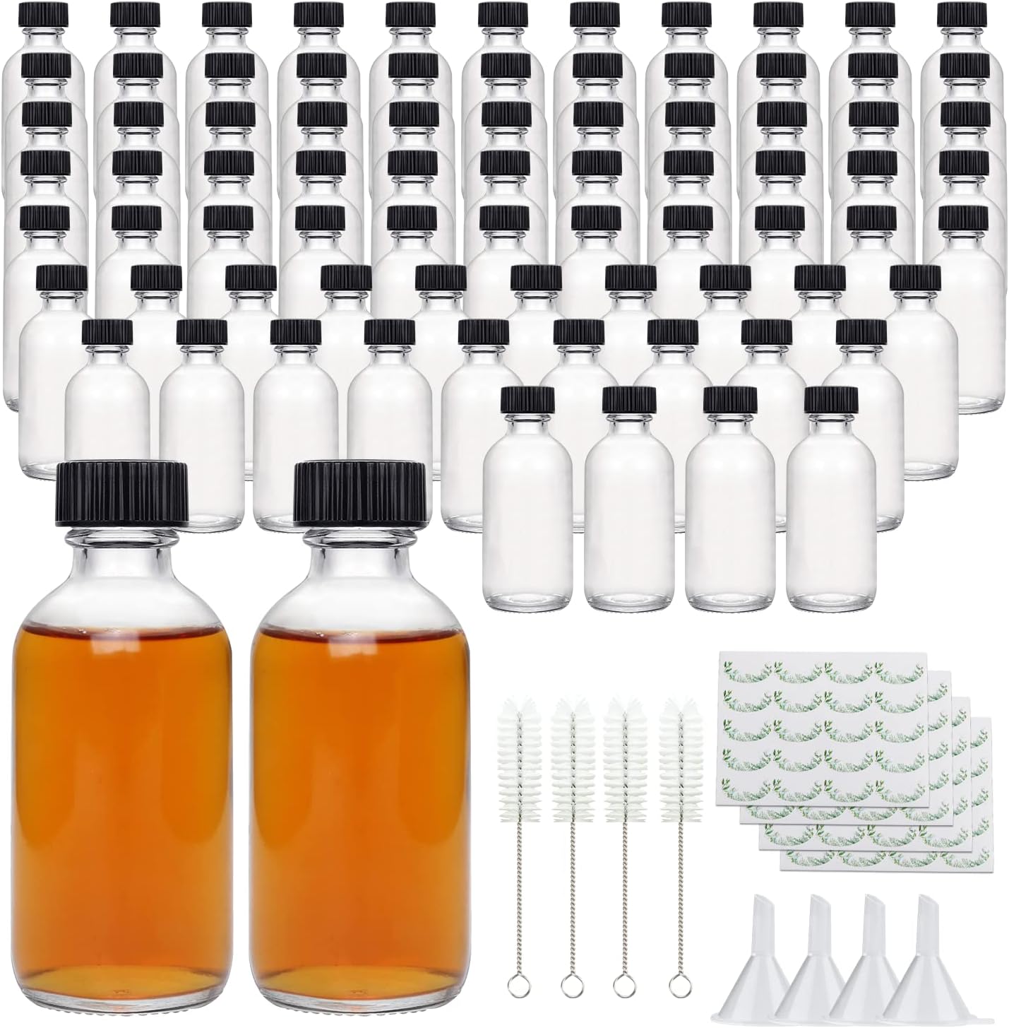 Small Clear Glass Bottles with Lids, 2 oz Glass Containers
