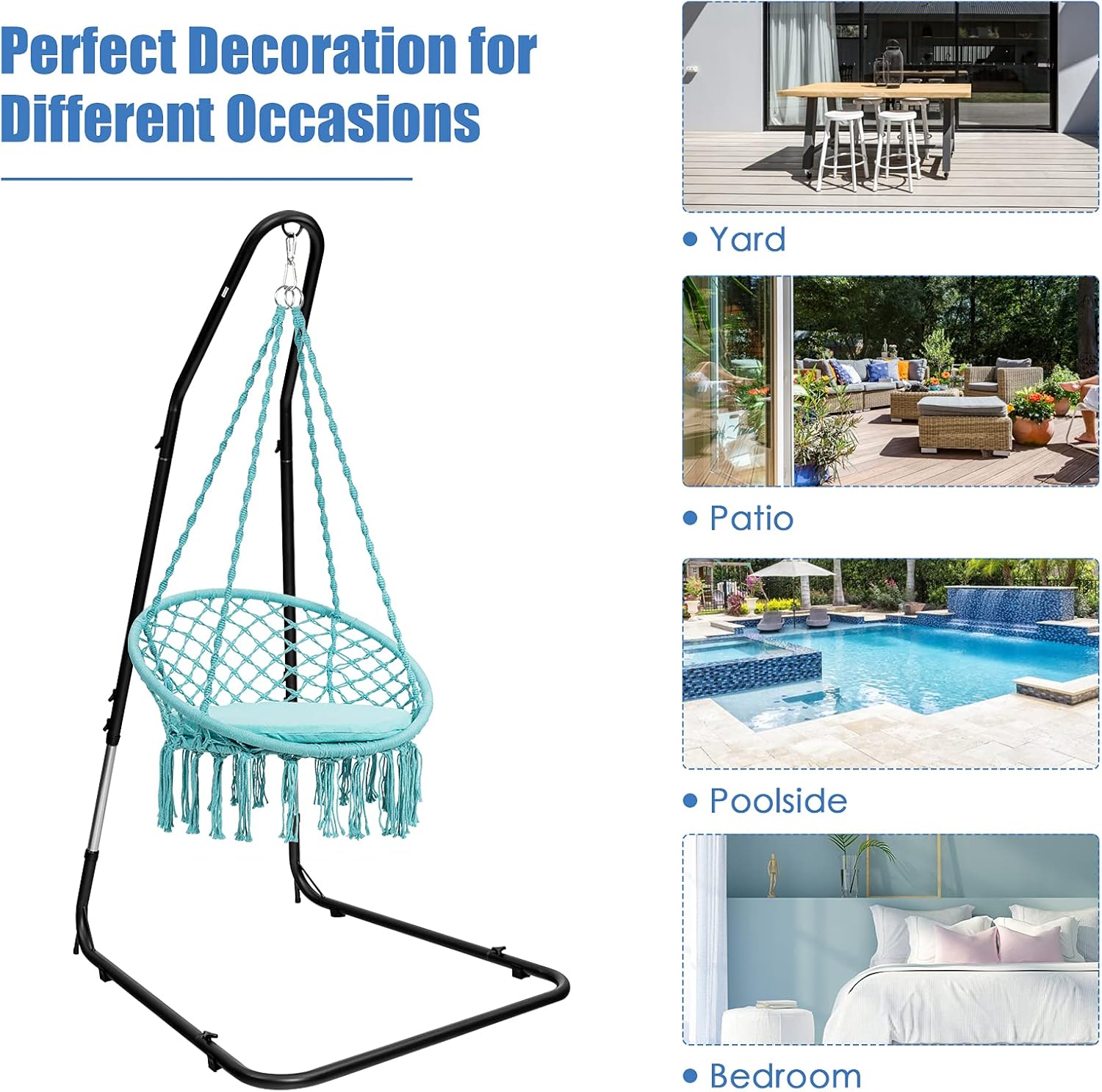 S AFSTAR Hammock Chair Stand Only, Hanging Hammock Stand with 9 Adjustable Height from 77”-93”, Heavy-Duty Steel Stand Only, 330 LBS Load Capacity, Only Hammock Swing Stand for Indoor Outdoor, Black