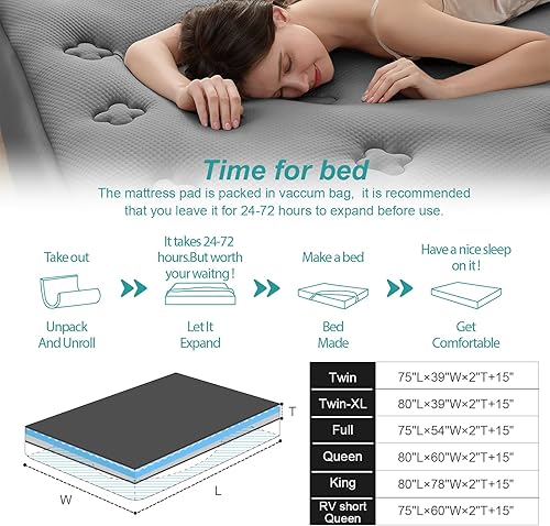 Miniatura 4 de Hansleep Cubrecolchón de espuma viscoelástica California King, funda de colchón Cal King con bolsillo profundo, cubrecolchón transpirable con espuma