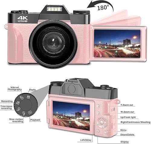 Miniatura 2 de Acuvar Cámara digital 4K de 48 MP para fotografía, cámara de vlogging para YouTube con pantalla abatible de 3.0 pulgadas de 180, WiFi, zoom digital