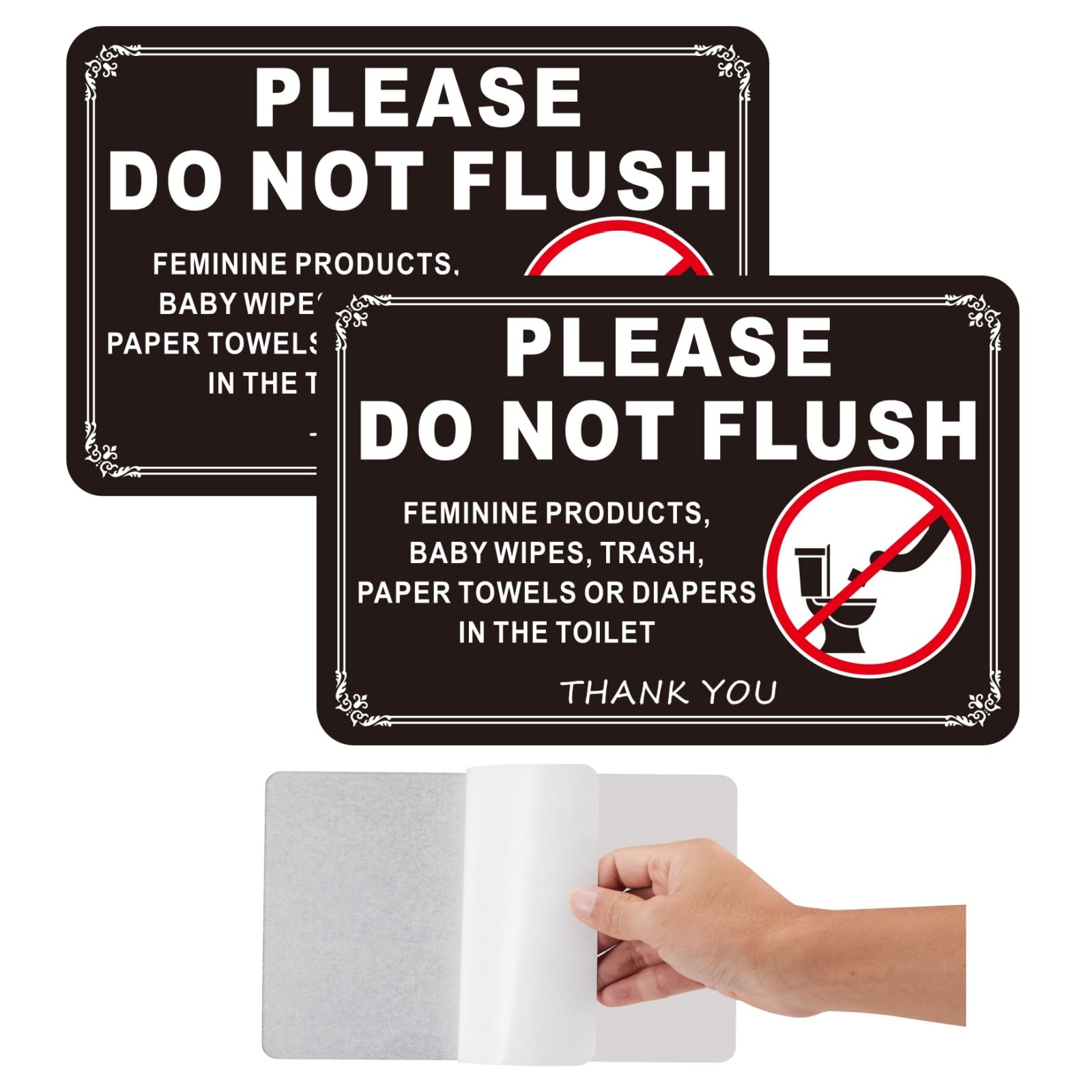 (2 Pack) Do Not Flush Sign - 7.5x5 Inches Acrylic Bathroom Rules Sign with Strong Self-Adhesive, No Drilling Needed - Ideal for Restrooms, Toilets,