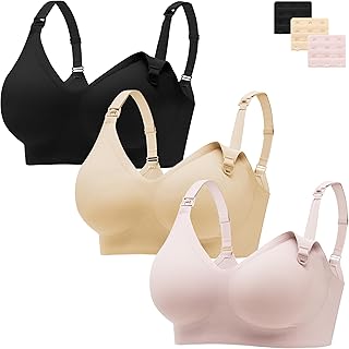 HBselect Smooth Nursing Bras 3 Packs, Seamless Maternity Bras Breastfeeding for Pregnancy Wireless Bralette with Extra Bra Extender