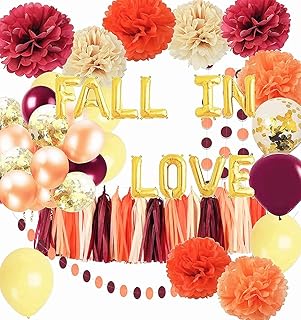 Fall Bridal Shower Decorations Burgundy Champagne Orange/Fall Bachelorette Party Decorations/Fall In Love Balloons Burgundy Orange Yellow Balloons Maroon Burgundy Fall Wedding/Engagement