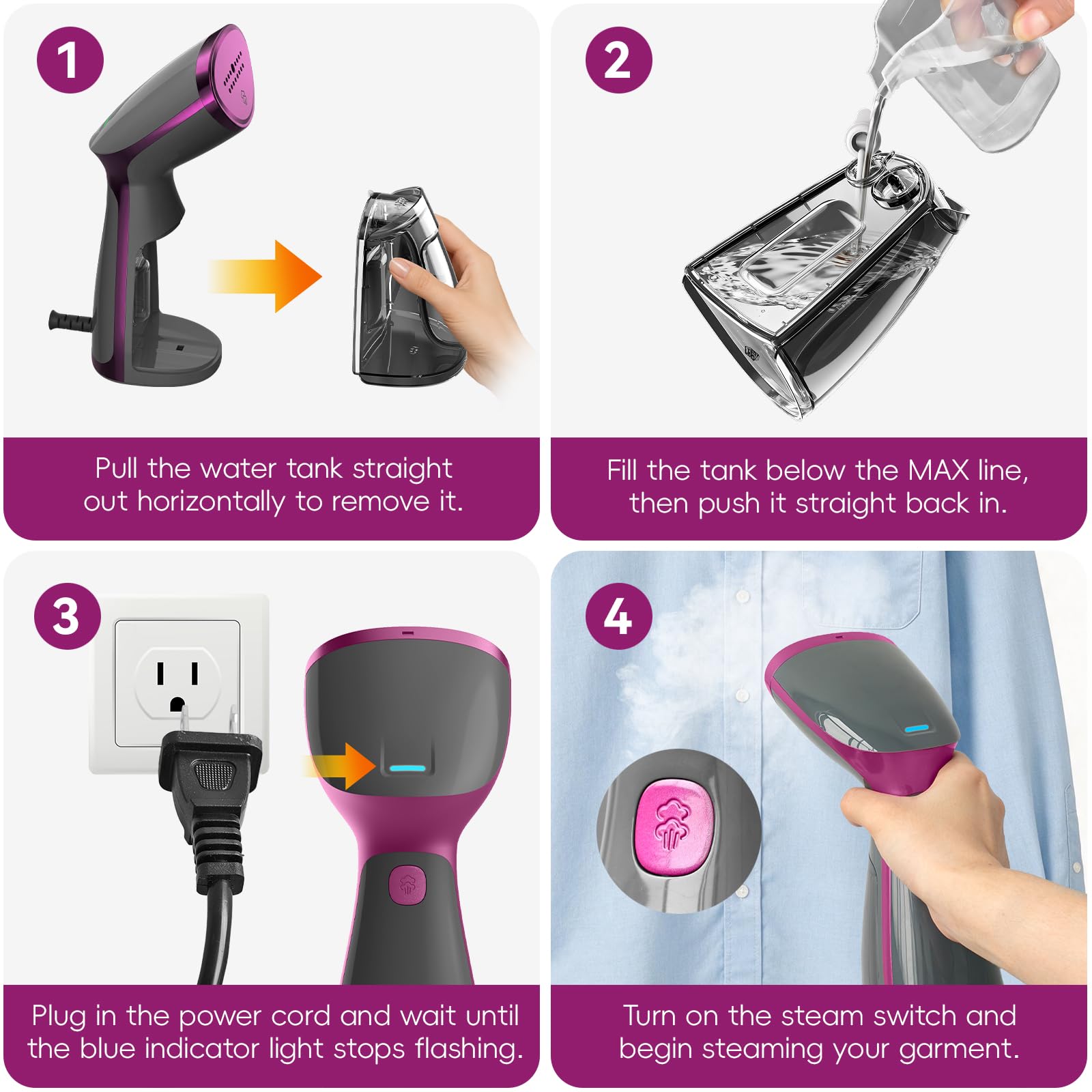 OGHom Portable Travel Handheld Steamer for Clothes, Garment Wrinkle Remover view 6