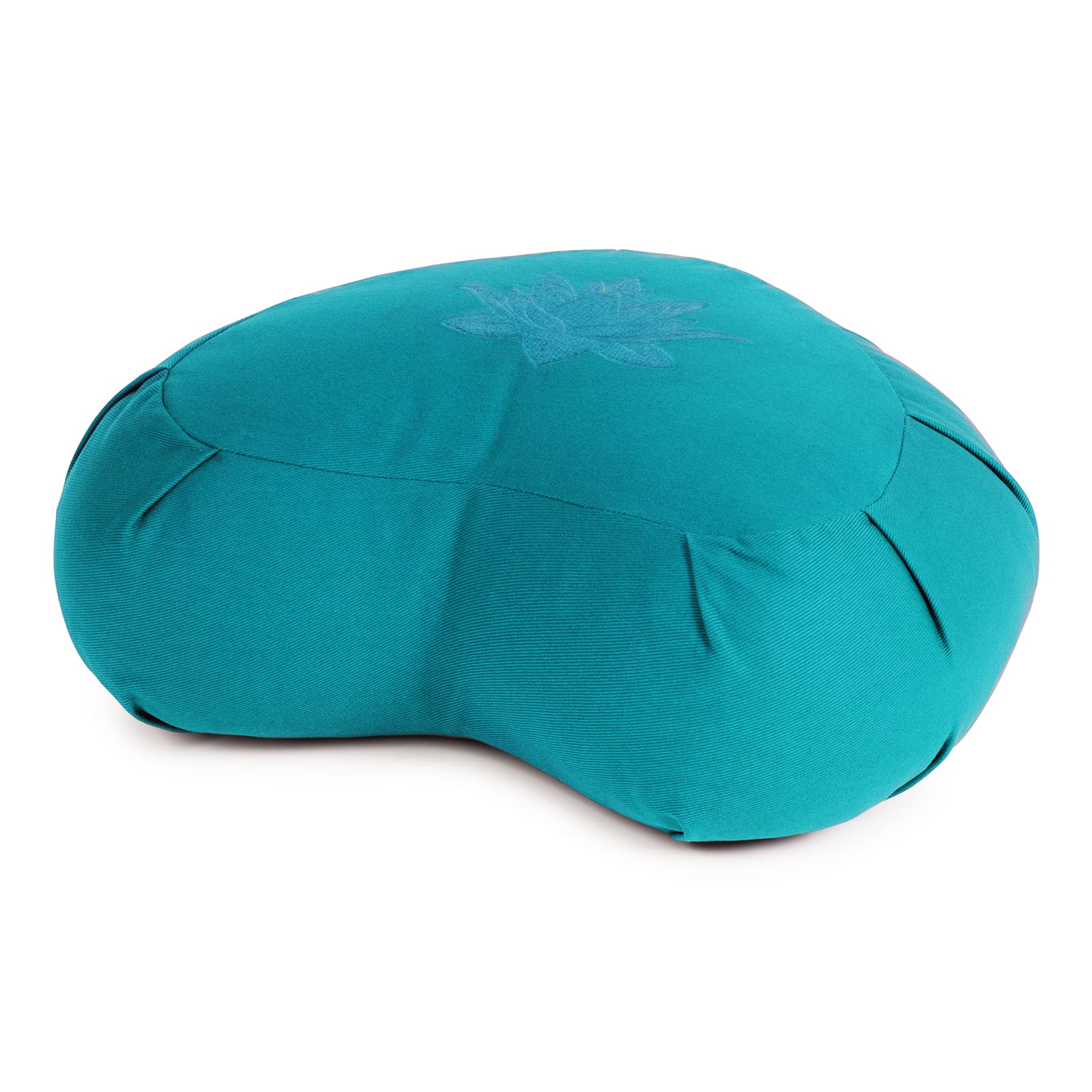 Yoga Studio Lotus Crescent Zafu - 42 x 13 x 18 cm, pufa do medytacji z bawełnianą osłoną, łuski gryki, uchwyt do przenoszenia, akcesoria do jogi (Aqua)
