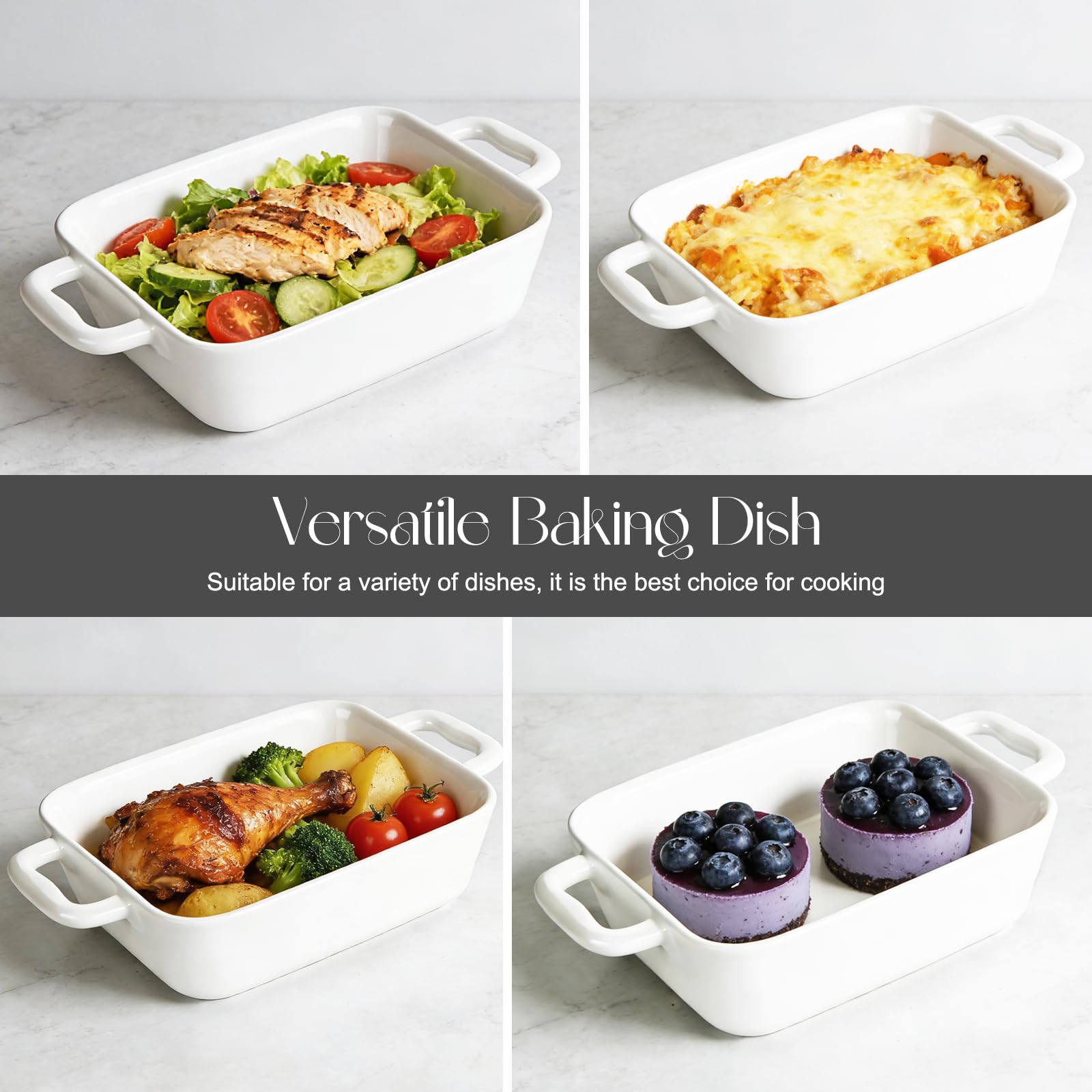 Set di 4 mini pirofile rettangolari in ceramica, per lasagne, porzioni singole, piccola teglia con manici, adatta al forno e lavabile in lavastoviglie