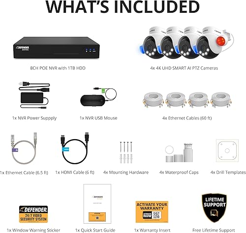 Miniatura 8 de Defender Sistema de cámara de seguridad con cable Sentinel 4K con tecnología AI, sistema de cámara de seguridad PTZ de 360 con seguimiento de IA,