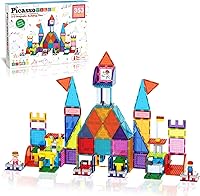 Vista 1 de PicassoTiles Juego combinado de azulejos magnéticos equiláteros pequeños + 353 piezas de azulejos magnéticos, 12 piezas de bloques de construcción