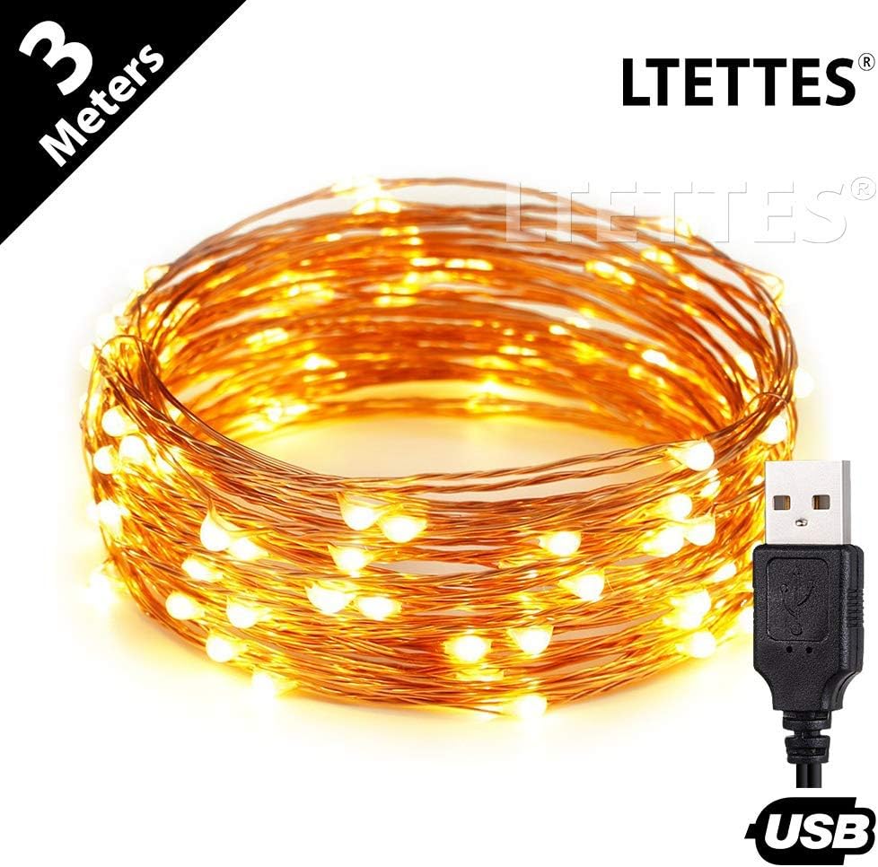 LTETTES Copper Wire LED String Light USB Powered Decorative Fairy String Lights Starry Decoration Tapestry Christmas Diwali Bedroom Wedding Festival (3 Meters 30 LED)