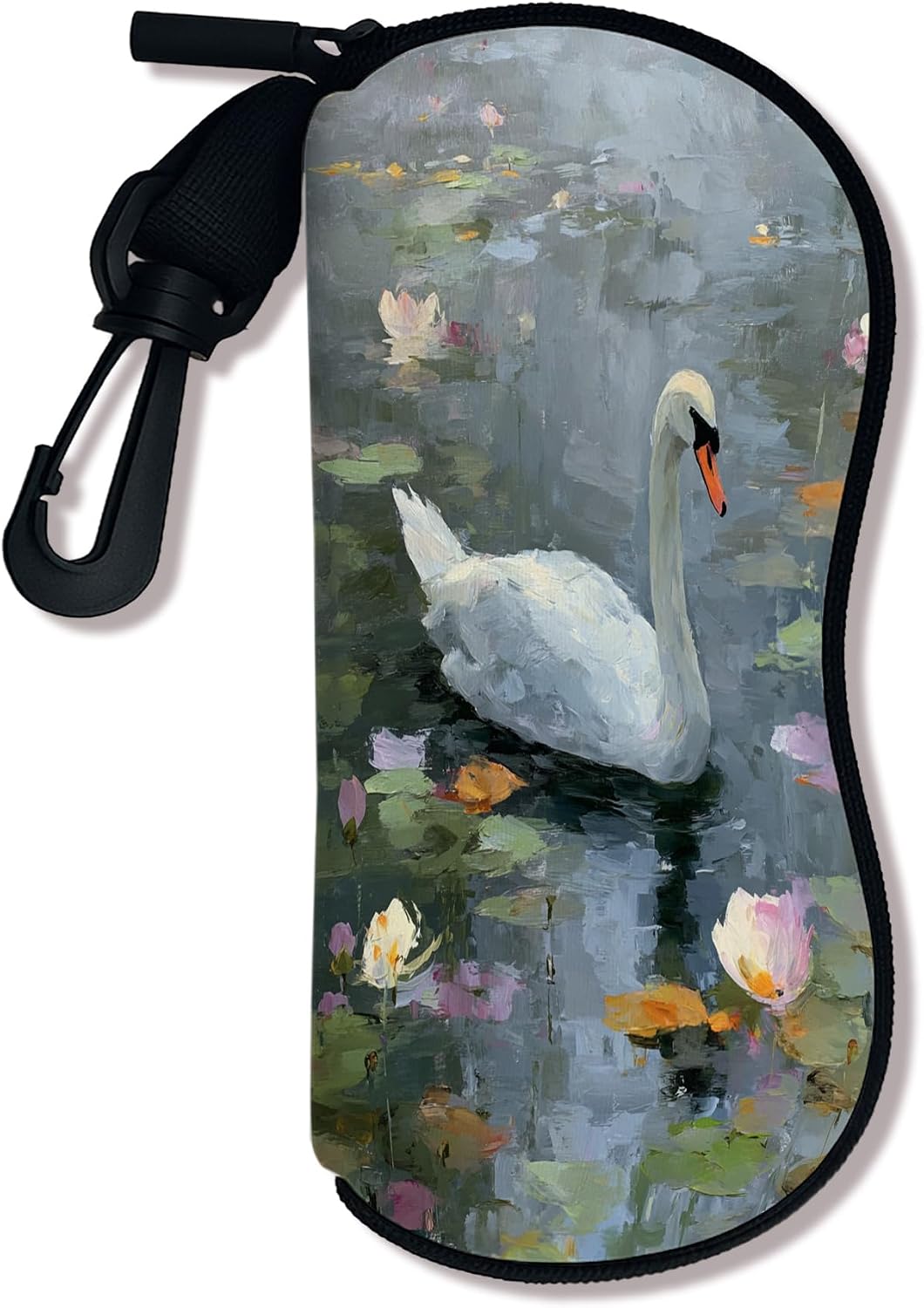 Elegant Soft Glasses Case, Artistic Swan Design Neoprene Eyeglasses Holder With Zipper Clasp, Chic Portable Storage for Tra