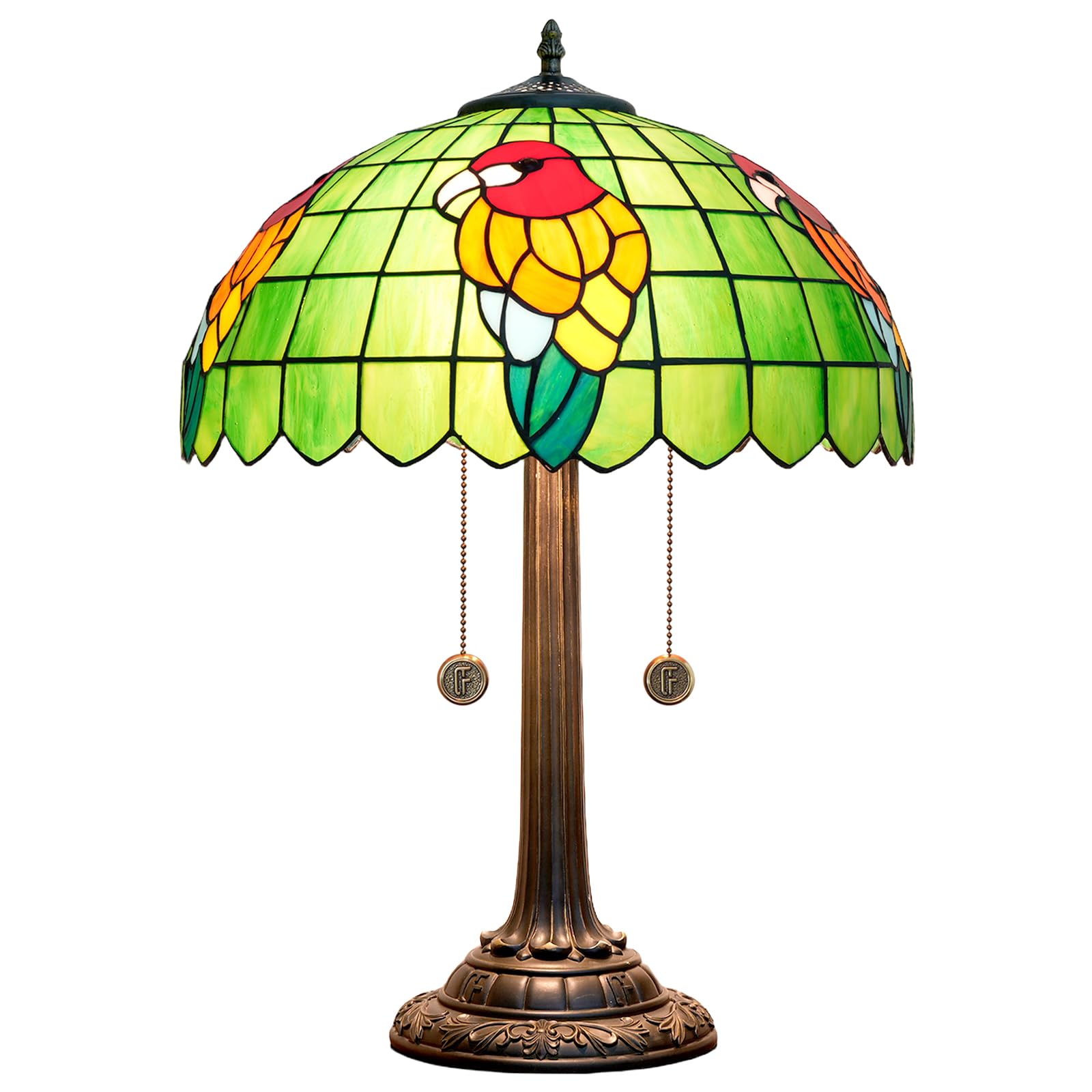 NUODITOS Tiffany Table Lamp Green Stained Glass Parrot Style Bedside Lamp 16X16X23 Inches Desk Decor Light Classic Farmhouse Reading Table Lamps for Home Office — image 1
