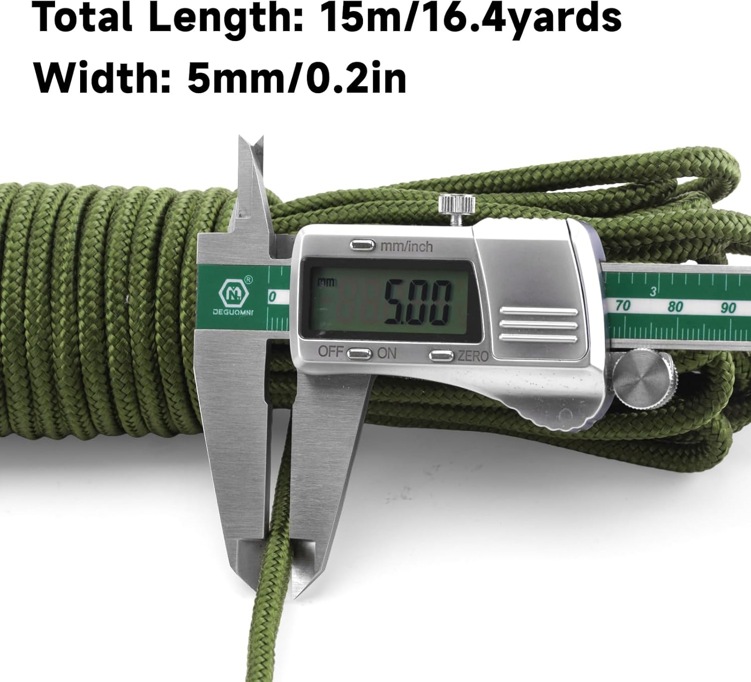 KINGLAKE Paracord 5 mm Green, 15 m Thick Nylon Rope for Inflatable Boat, Laundry, Awning, Garden Tying, Craft Projects, Outdoor Camping