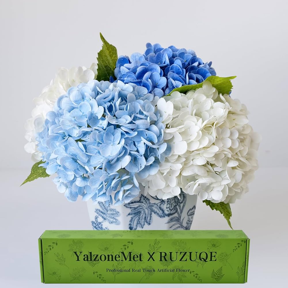 YalzoneMet 4 Pcs Real Touch Hydrangea Artificial Flower Natural