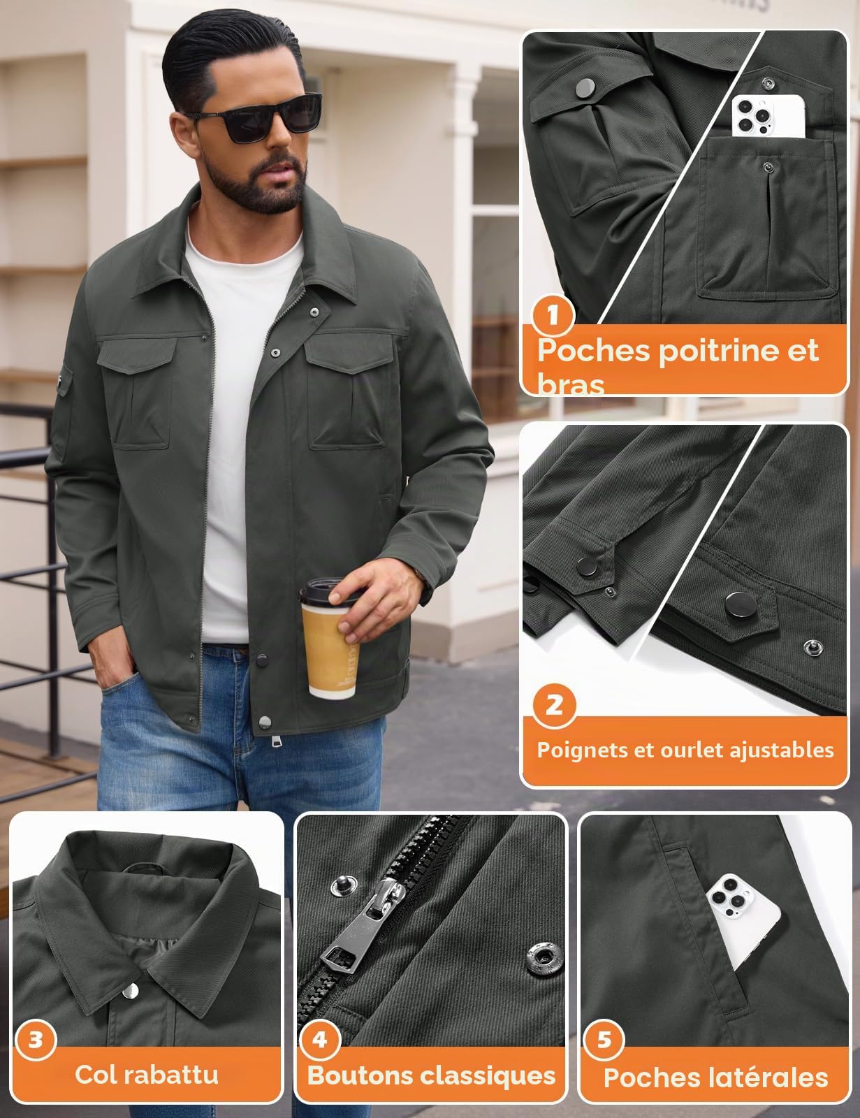 heekpek Vestes d'extérieur légères et imperméables pour homme, veste cargo de bûcheron pour la randonnée