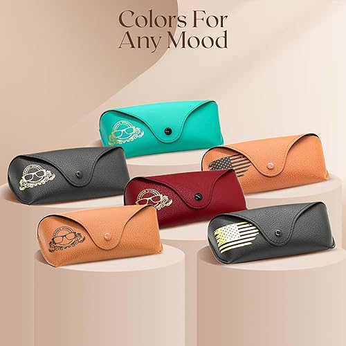 Miniatura 5 de Estuche de cuero para gafas - Estuche delgado para gafas para hombres y mujeres - Estuche portátil para gafas de sol