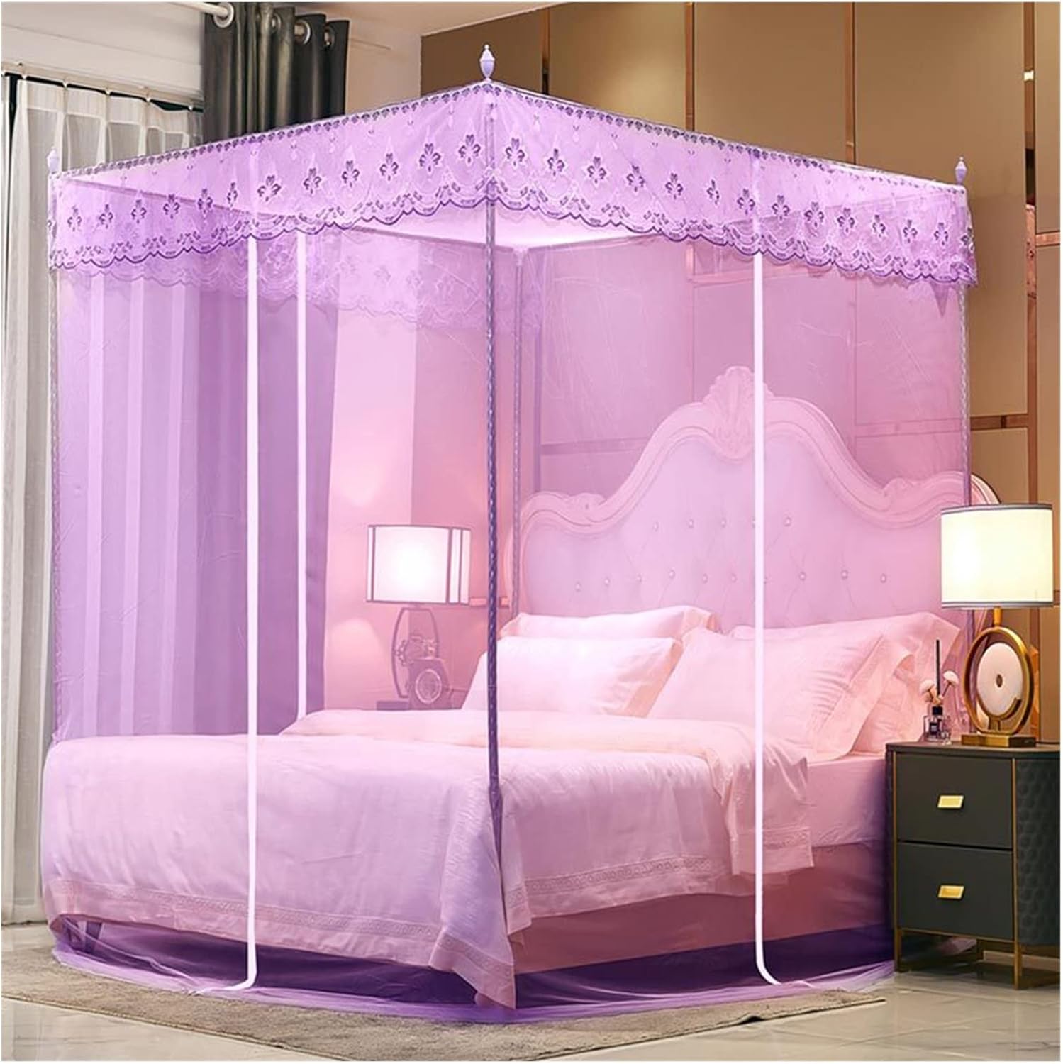 Mosquito Net for Double Bed Large Screen Mesh Net for Mosquito Or Insect Protection Universal Mosquito Mesh Net for Travelling Camping and Family Used (Color : Purple, S