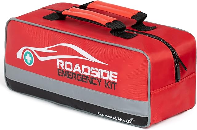 127-Pieces Roadside Car Emergency Kit Include Mini First Aid Kit, Jumper Cables,Tow Rope, Bandage, Safety Vest, Emergency Triangle, All in One Pack