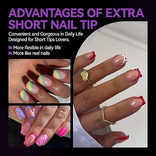 Miniatura 4 de Gelike ec Puntas de uñas uñas de gel suaves XS con forma cuadrada de cobertura completa pregrabadas  Uñas postizas a presión fuertes de resina de