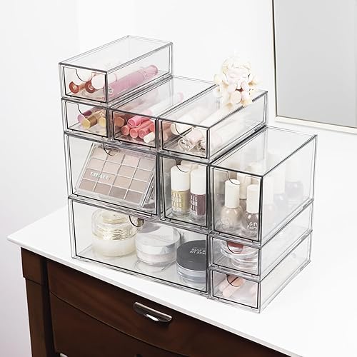Miniatura 7 de Organizador de maquillaje acrílico, 10 cajones, organizador de almacenamiento transparente, cajones de almacenamiento apilables de escritorio,