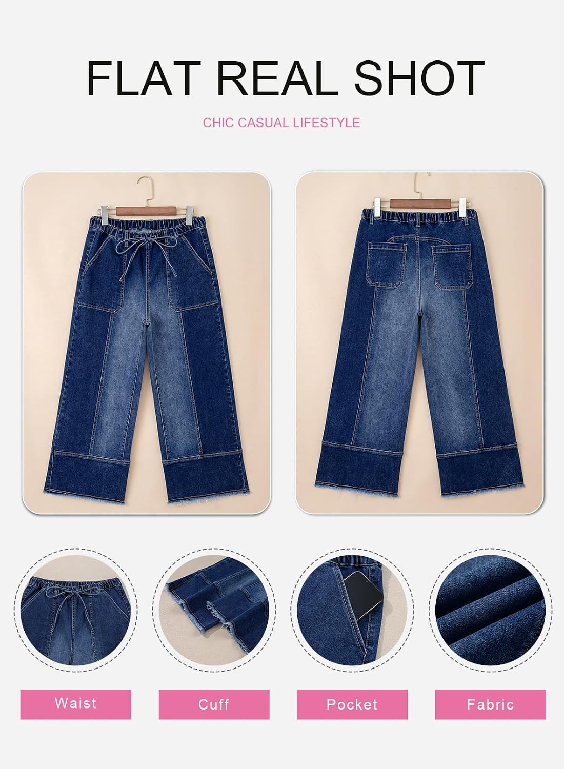 SHEWIN Women's Wide Leg Jeans High Waisted Baggy Jeans Stretchy Drawstring Denim Pants