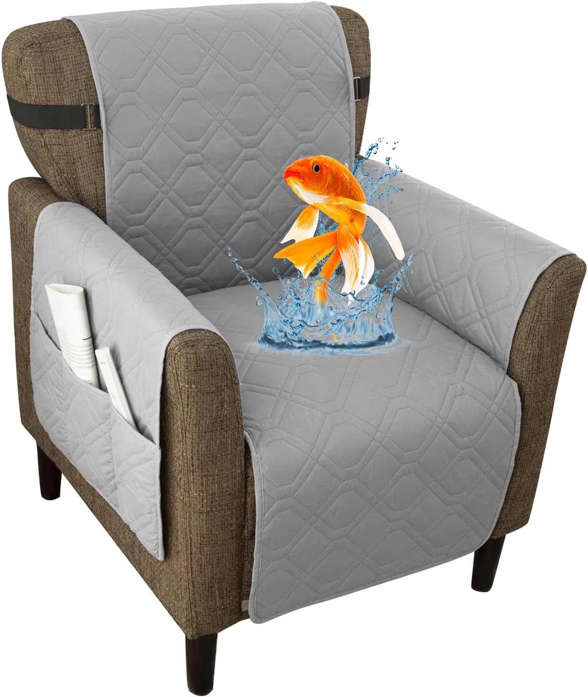 UNBBRRL 1 Piece Small Armchair Waterproof Cover Quilted, Thick Chair Cover for Dogs Washable, Dog Couch Cover That Stay in Place, Pet Furniture Protector in Living Room (Light Grey)