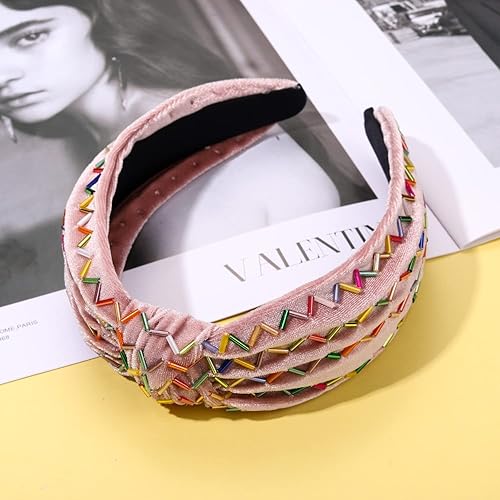 Miniatura 5 de Diademas anudadas con diseño de arco iris, diadema anudada de cumpleaños, bandas de terciopelo ancho turbante para mujeres y niñas, fiesta de