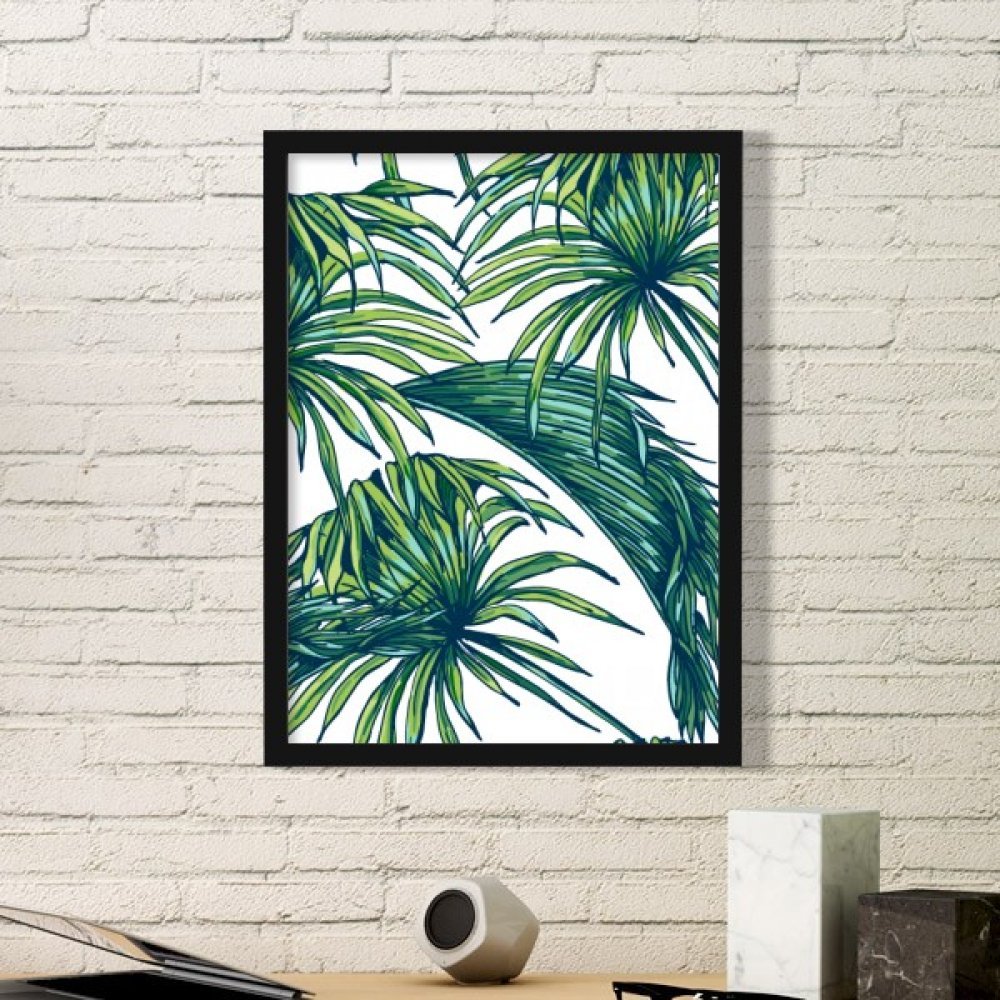 Feuille verte tableau cadre photo noir decoratif pour stickers muraux et peintures salon