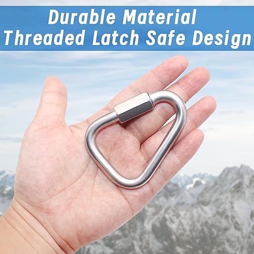 Miniatura 4 de Anvin Paquete de 2 eslabones rápidos grandes M8 de 2.9 pulgadas, mosquetones de acero inoxidable, conectores de cadena de bloqueo triangular,