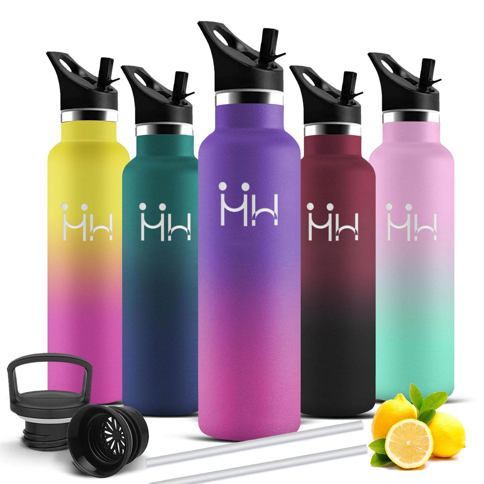 Mujigaga Insulated Water Bottle, 1 Litre, BPA Free, Water Bottles with Straw, Leakless, Stainless Steel Water Bottles, 18/8 Stainless Steel, Water Bottles for Sports, Camping, Work