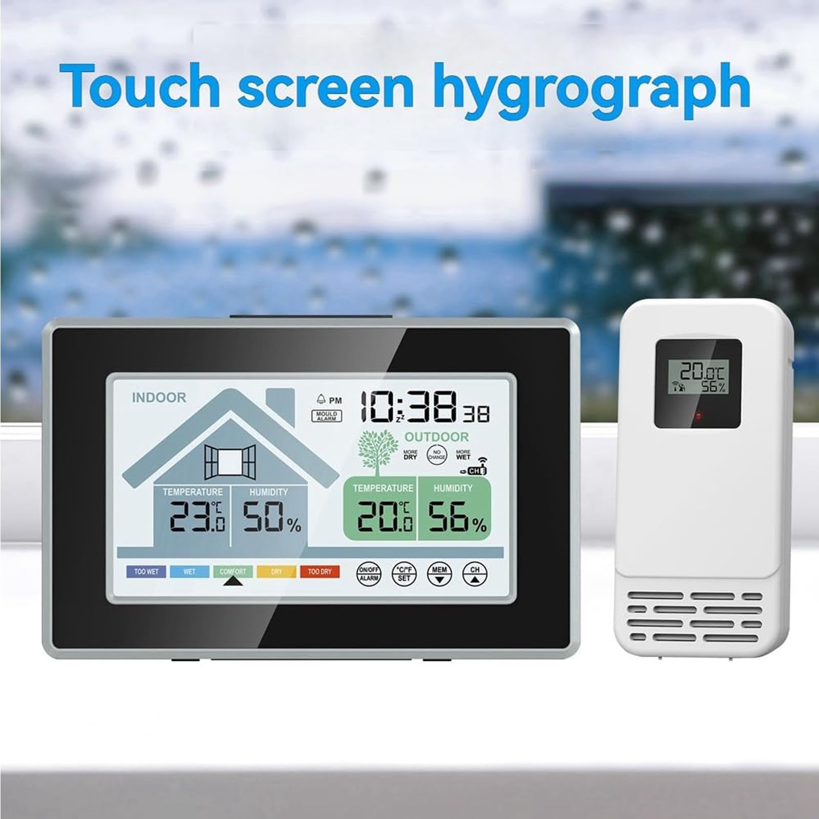 Thermometer, Hygrometer, Wetterstationen für den Innenbereich, Desktop-Wandhalterung, digitales Temperatur-Feuchtigkeitsmessgerät mit Uhr, Luftfeuchtigkeitsmessung, Wetterstationen mit Zeit und Wecker