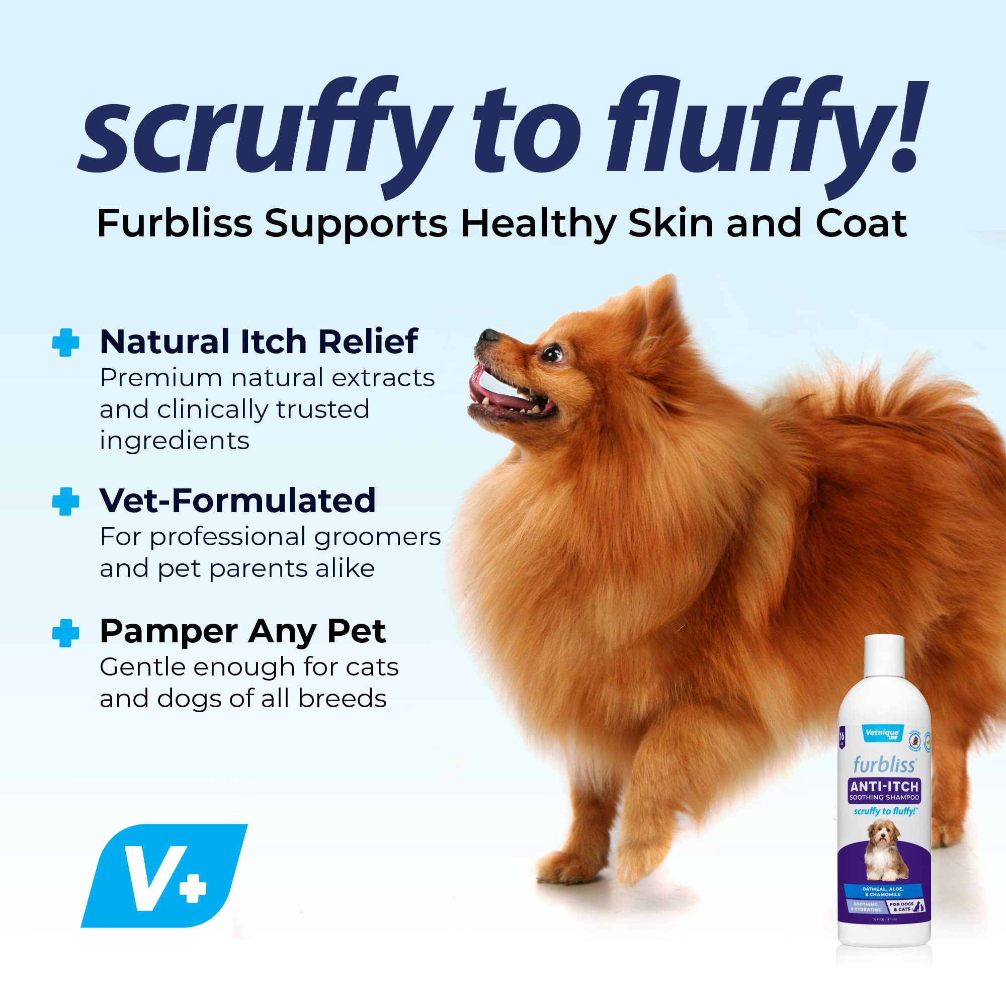 Furbliss Anti-Juckreiz-Hundeshampoo für juckende Haut mit beruhigender Kamille und kühlender Pfefferminze, Haferflocken-Shampoo für Hunde mit natürlichen Inhaltsstoffen