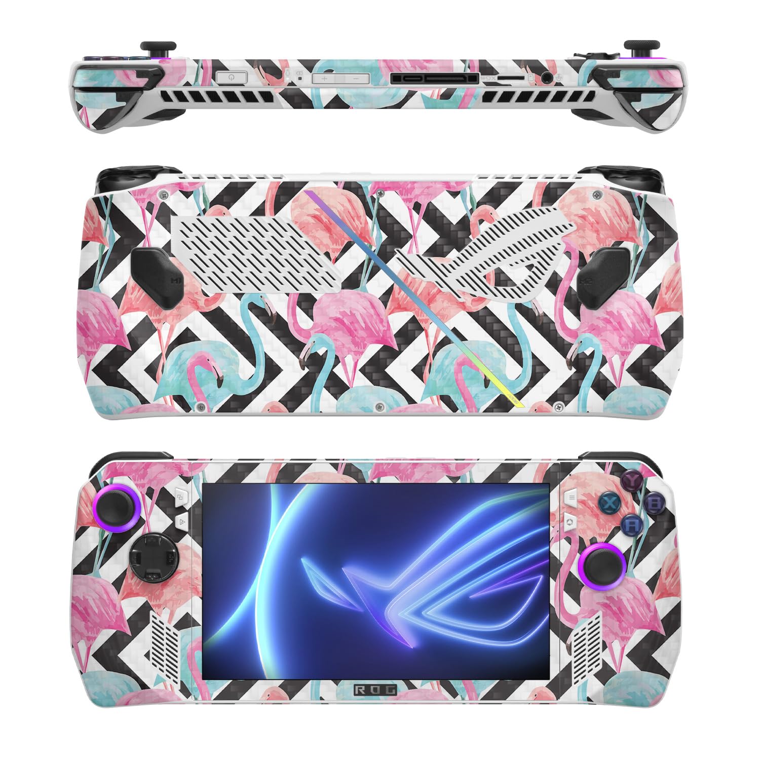 MightySkins Carbon Fiber Skin Compatible with Asus ROG Ally - Pop Flamingo | Protective, Durable Textured Carbon Fiber Finish | Easy to Apply