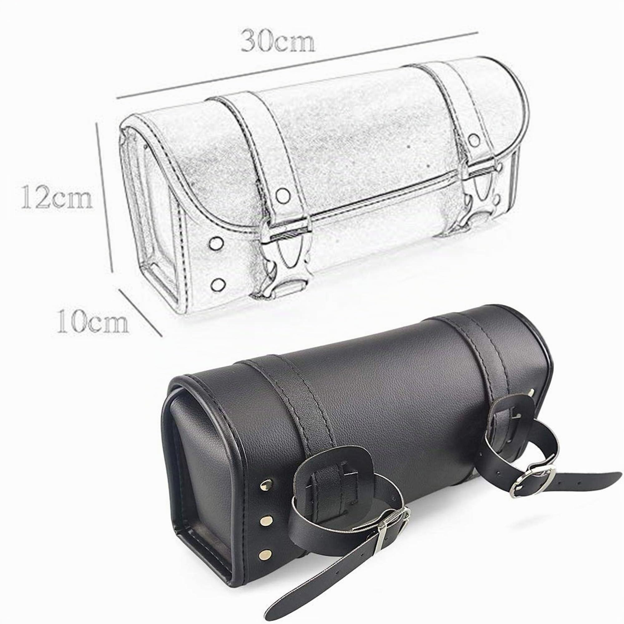 Sacoches Moto Sac à Outils Rond Sac Fourchette en Cuir PU - Noir