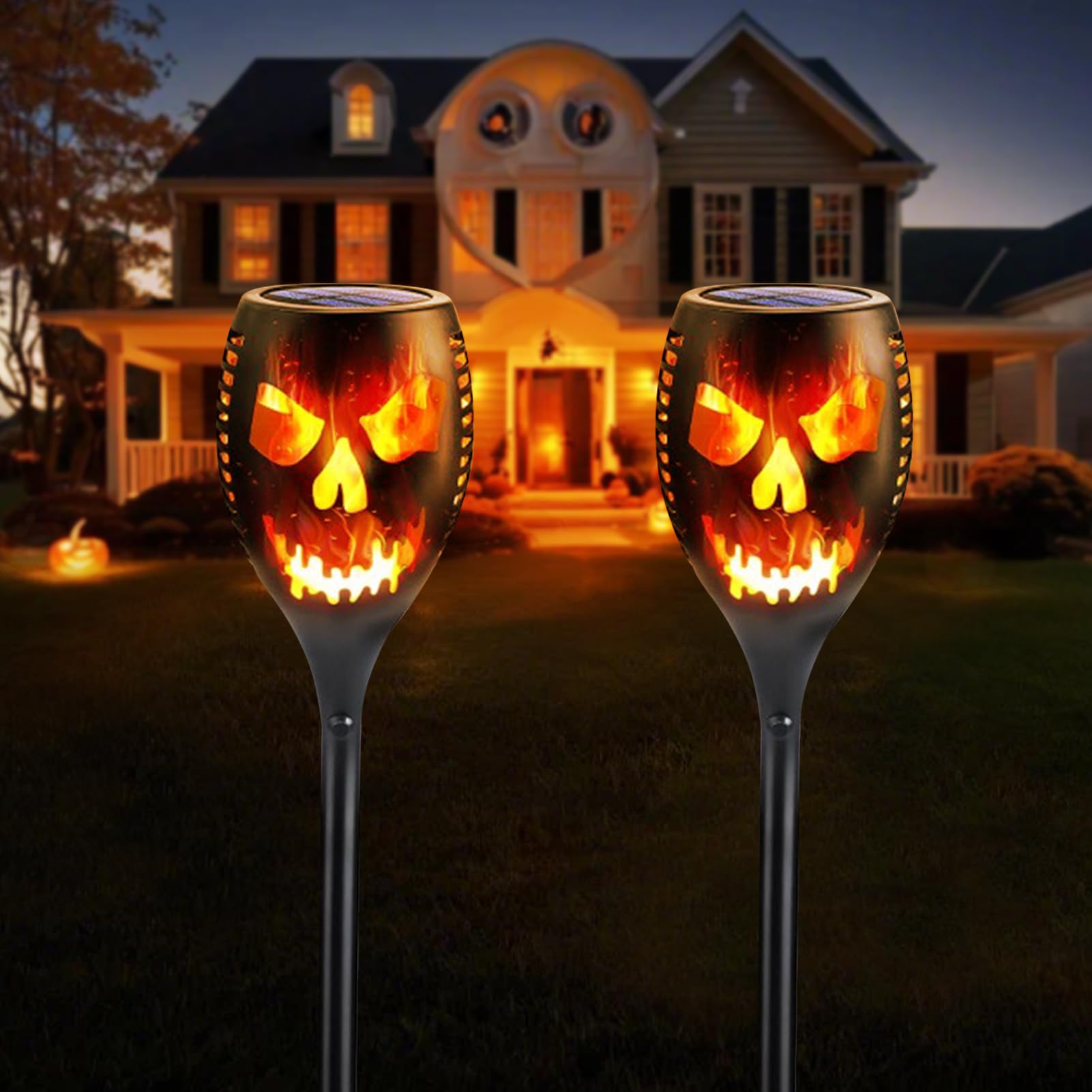 Halloween-Solarlampen Für Garten – 2 Stück, Gruselige Schädel & Augen, IP65 Wasserdicht