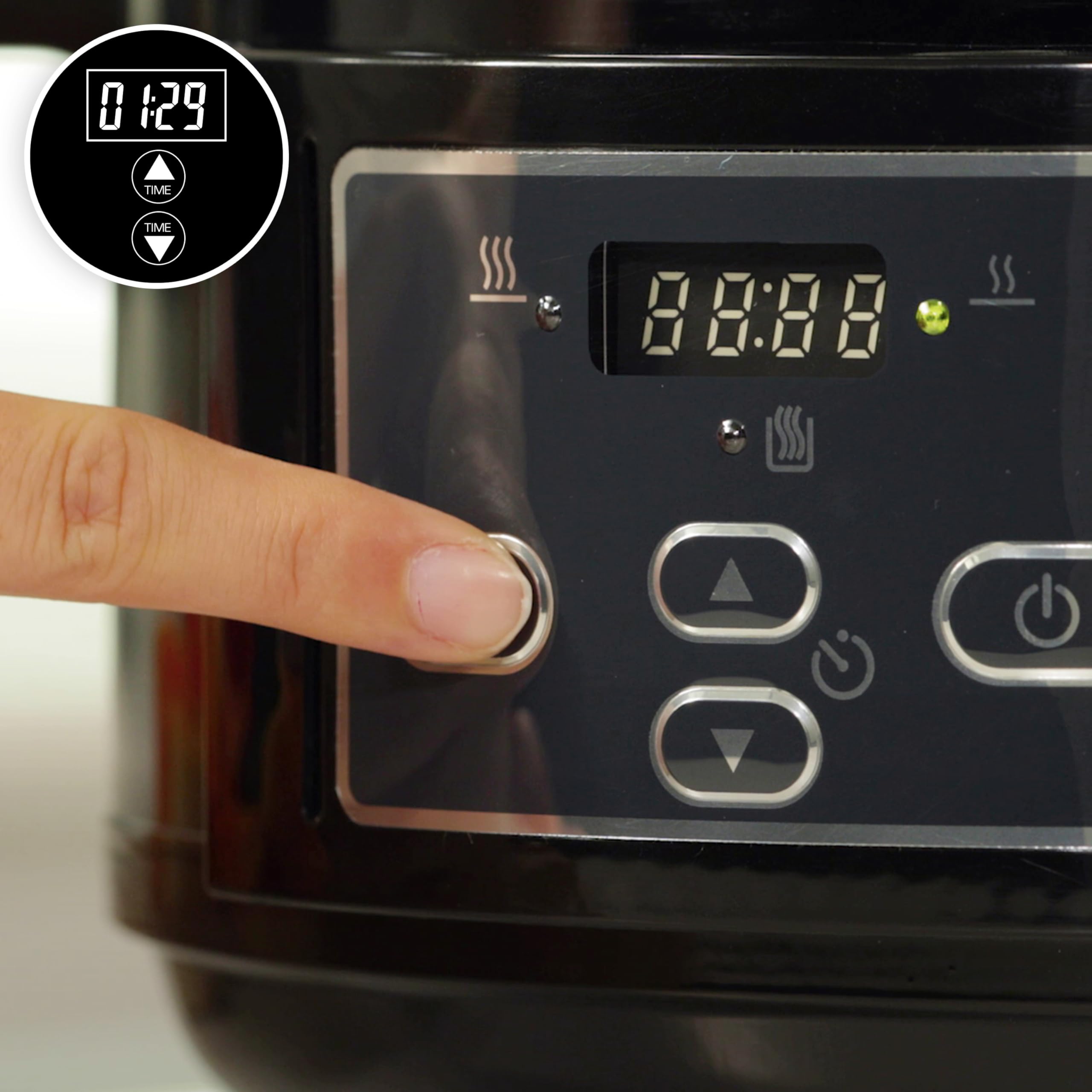 Crockpot Digital-Schongarer Slow Cooker mit Scharnierdeckel | 4,7 l (4-5 Personen) | einstellbare Garzeit | Schwarz (Rostfreies Metall) [CSC052X]