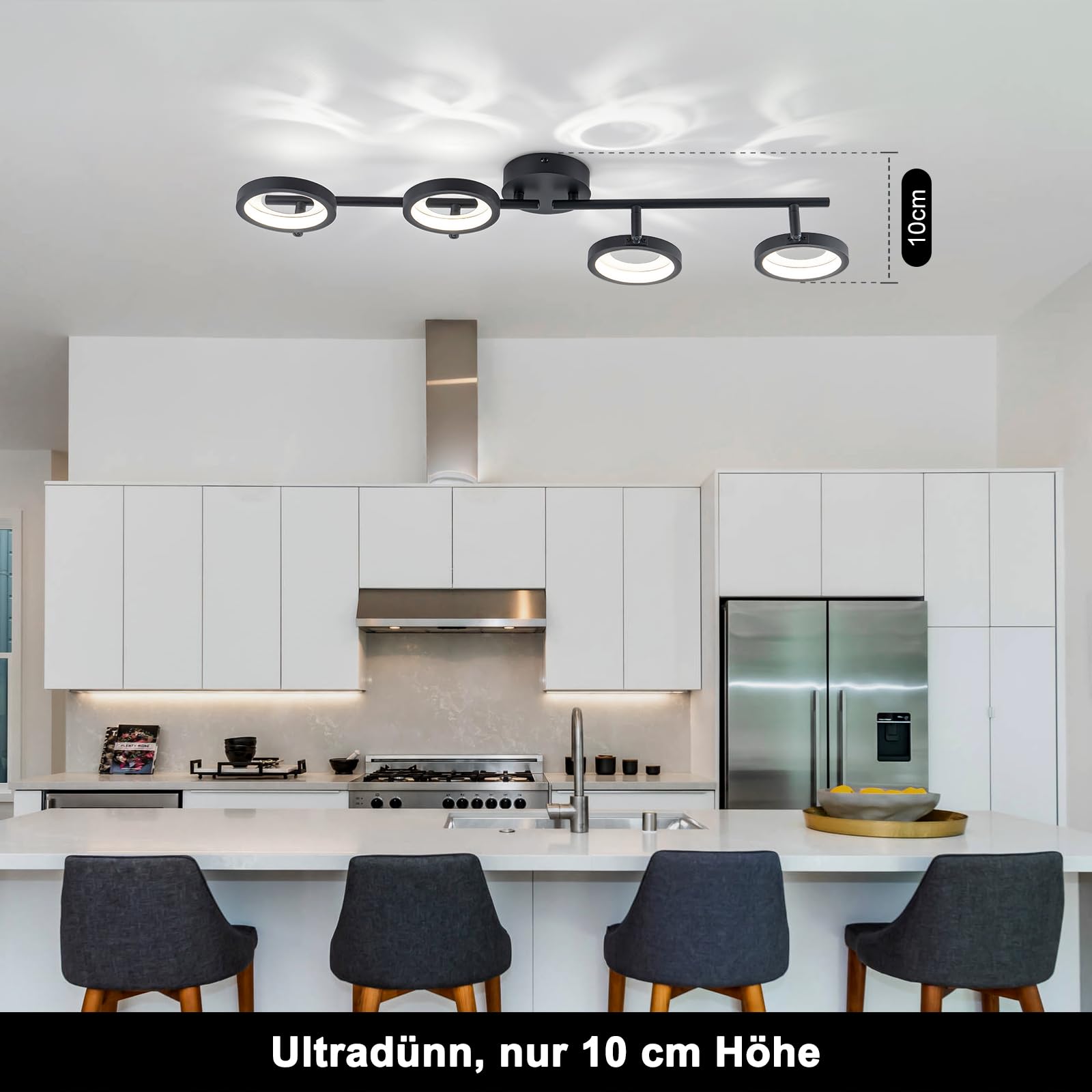 LED Deckenleuchte, Schwarz Moderne Runde Deckenlampe mit 4 Ringe, 20W 4000K | WILON Deckenbeleuchtung Innen Flur Deckenleuchte, Deckenlampen für Wohnzimmer Treppe Schlafzimmer Balkon Küche Veranda