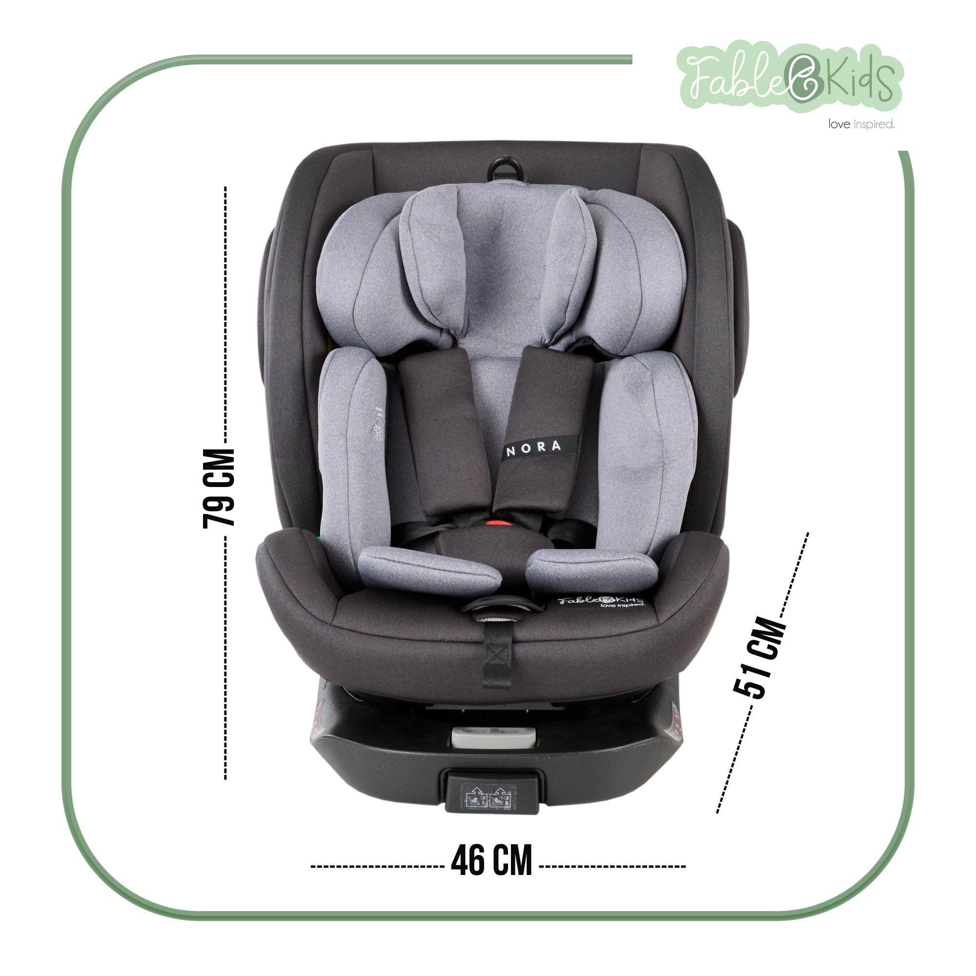 FableKids NORA Kindersitz Grau | 360° drehbarer i-Size Autokindersitz 40–150 cm | Reboarder mit ISOFIX & Stützbein | höhenverstellbare Kopfstütze & Rückenlehne | ECE R129/04 zertifiziert
