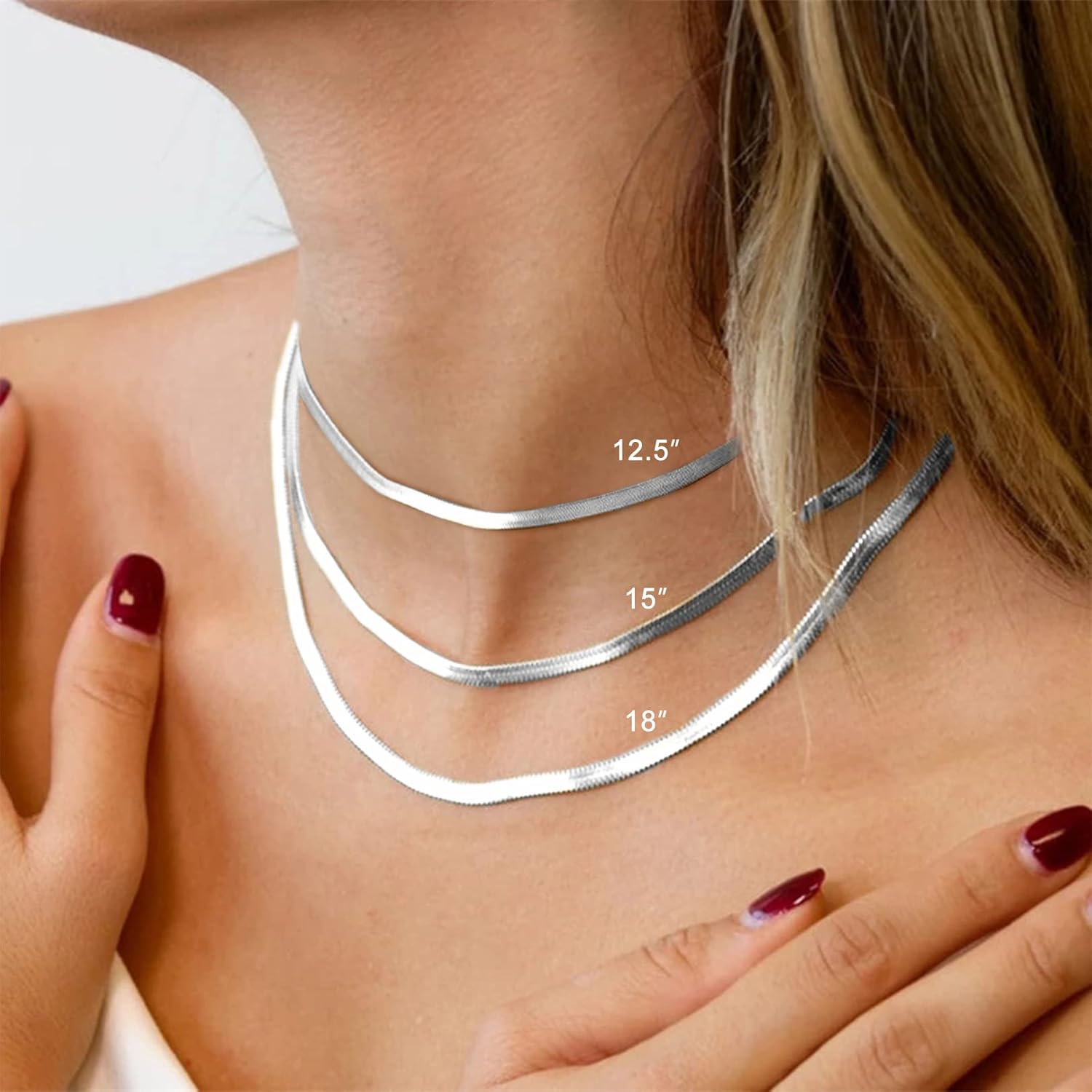 FOCALOOK 14K Gold Plated Necklaces for Women, Fashion Herringbone Choker Necklace Stainless Steel Flat Snake Chain 3/5MM(W) 12.5"/15"/18"+3.5"(L) - Image 2