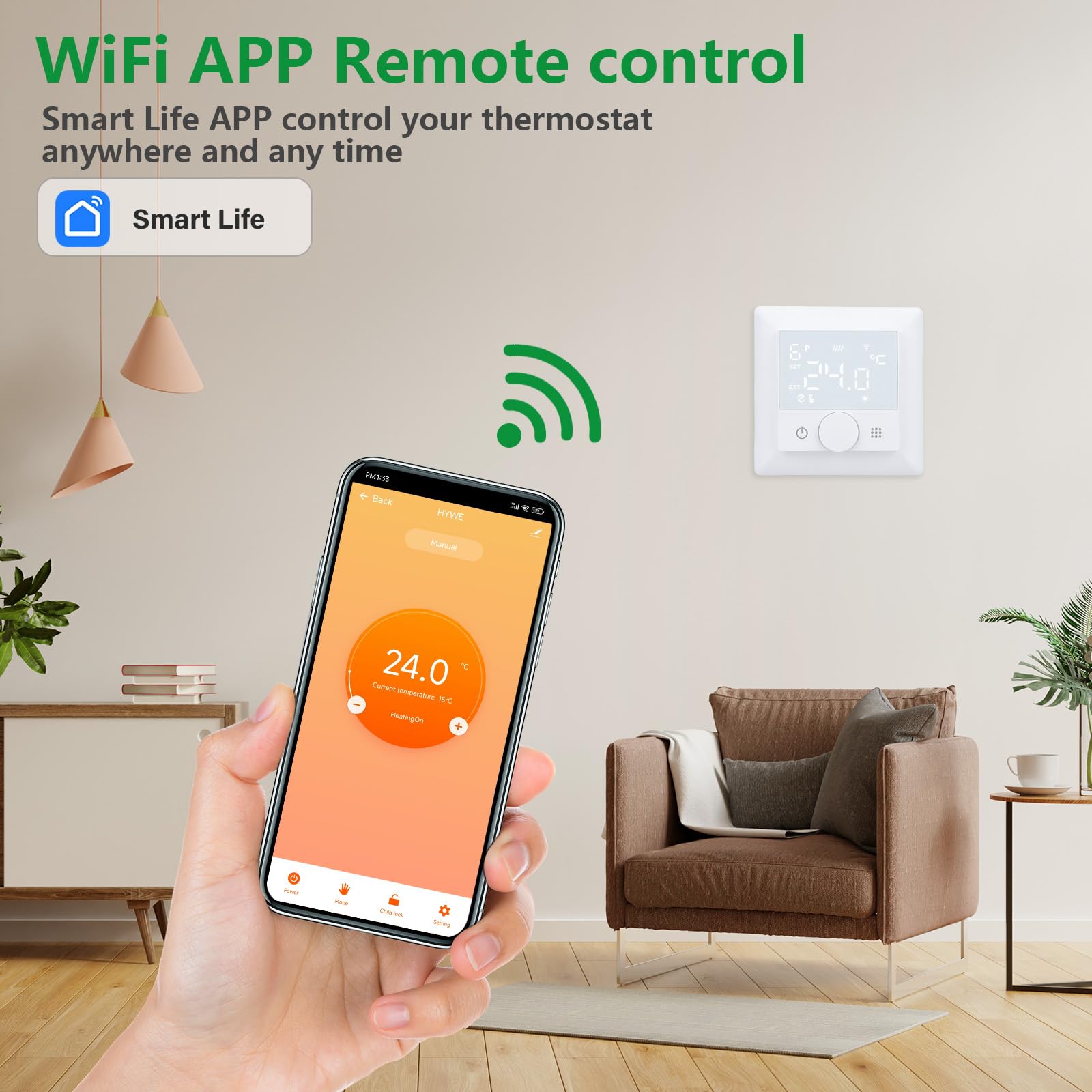 Wengart WLAN-Heizthermostat WG510,Drehen zum Einstellen der Temperatur, Heiz- und Kältemodi einstellbar,AC 230 V,3 A,2,4 GHz,funktioniert für Fußbodenheizung,Alexa Google Home-kompatibles Thermostat