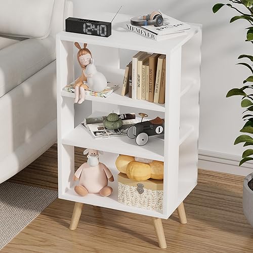 Miniatura 1 de Mesita de noche blanca para niños, mesa auxiliar moderna con almacenamiento abierto, mesita de noche de 3 niveles para espacio pequeño, sala de