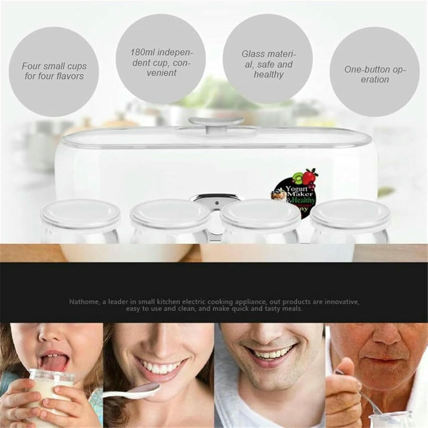 Yogurt Maker with 4 Glass Fermentation Jars Mini Automatic Yogurt Machine Home DIY Yogurt Tools Kitchen