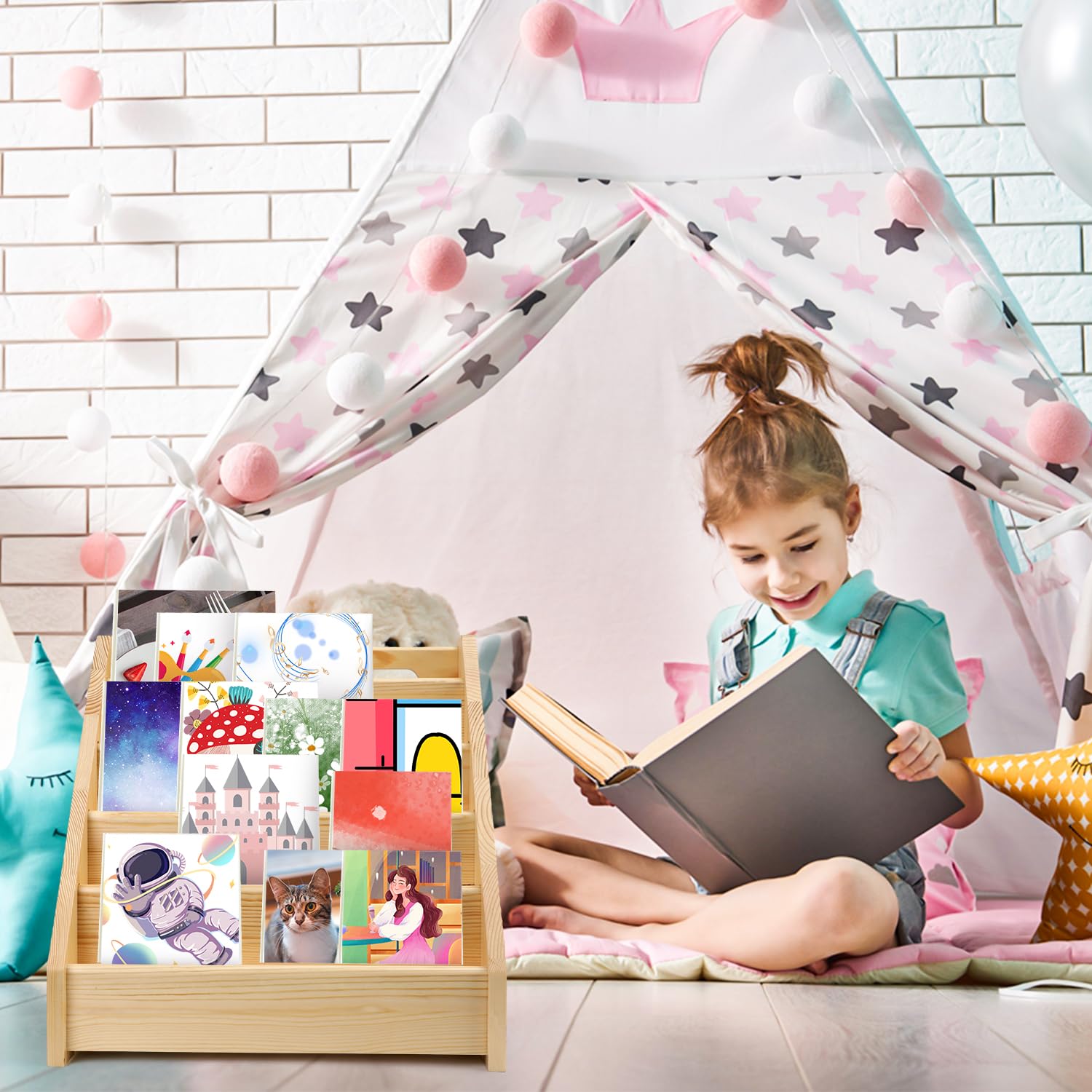 Libreria In Pino Per Bambini Libreria Montessori FUNLIO Per Bambini Da 1 A 5 Anni, Libreria Frontale Libreria Per Bambini 1-5 Anni - 6