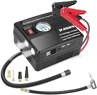 JF.EGWO 3000Amp Car Jump Starter with Air Compressor, 150PSI Tire Inflator with Digital Screen Pressure Gauge, 24000mAh 12V Auto Battery Booster (9.0L Gas/ 8.5LDiesel Engine), 2 USB Port 2 Light