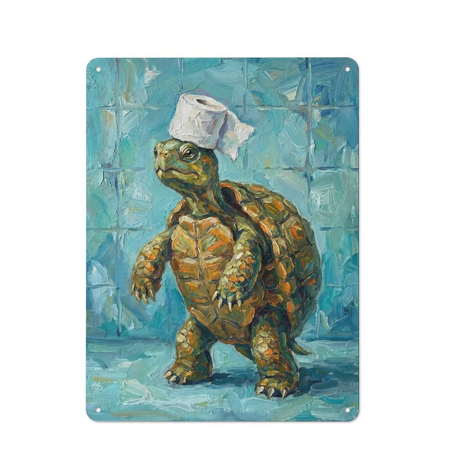 Junmoney Style-2 Vintage Tin Sign 40X30cm With Turtle With Toilet Paper For Hobby Room Or Studio, A Decorative Christmas Gift For Hobby Room Decor Fans