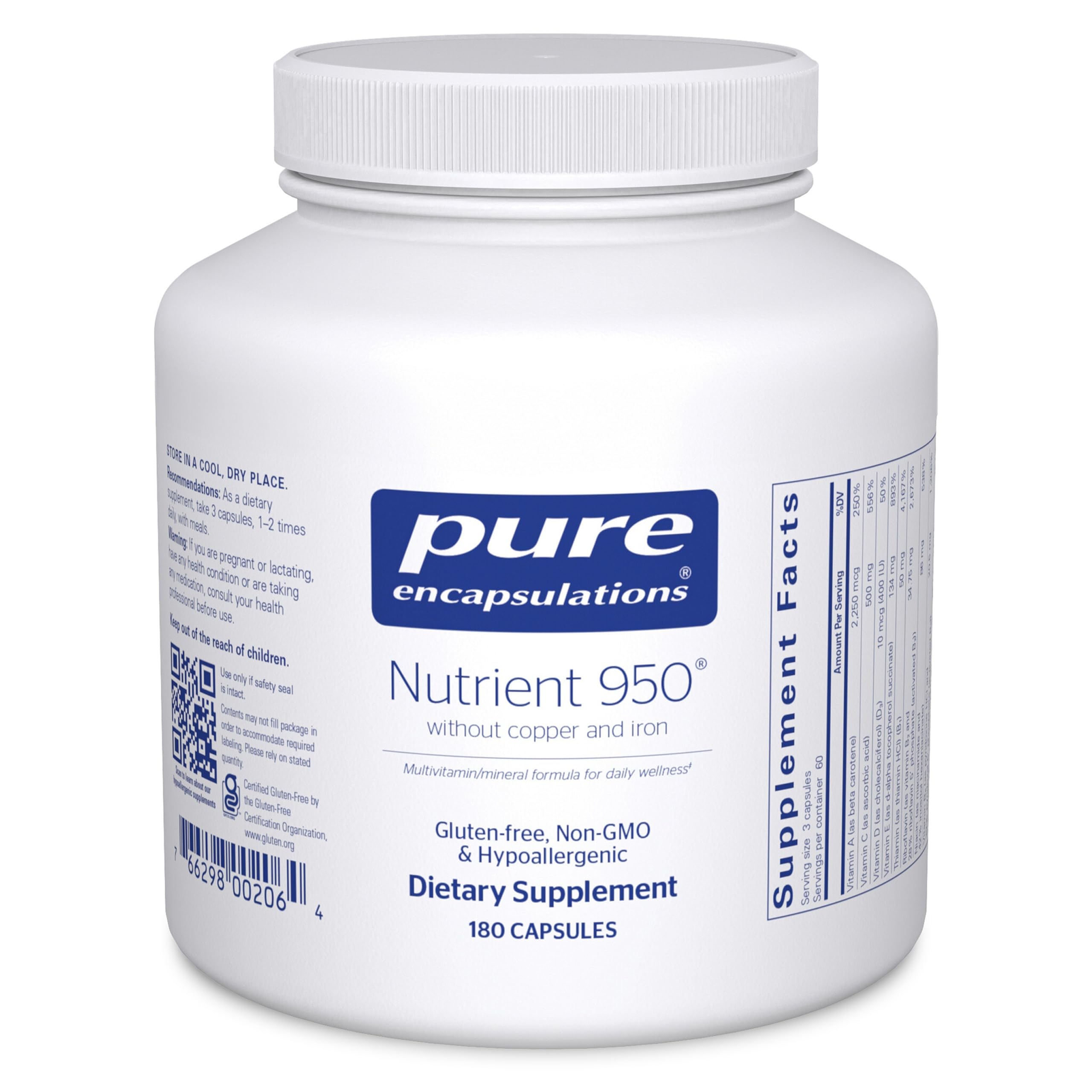 Pure Encapsulations Nutrient 950 Without Copper & Iron, 180 Capsules 180 Count (Pack of 1)