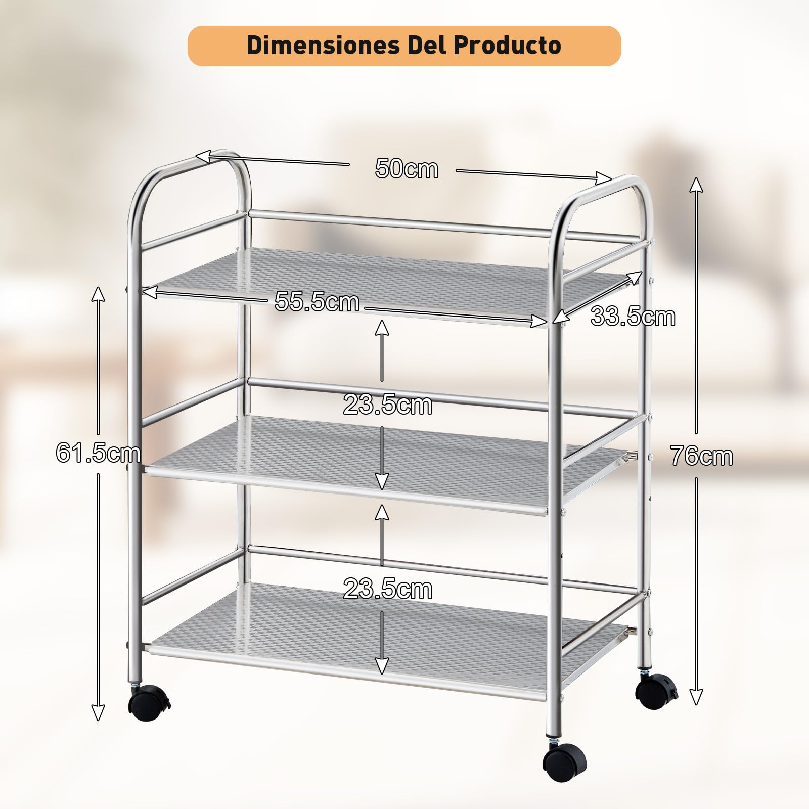LEMROE Carro de Servir de Acero Inoxidable, con 3 Niveles de Capacidad, Carro de Acero Inoxidable con Ruedas, Carrito de Cocina, Restaurante, Hotel, Carrito de Servicio