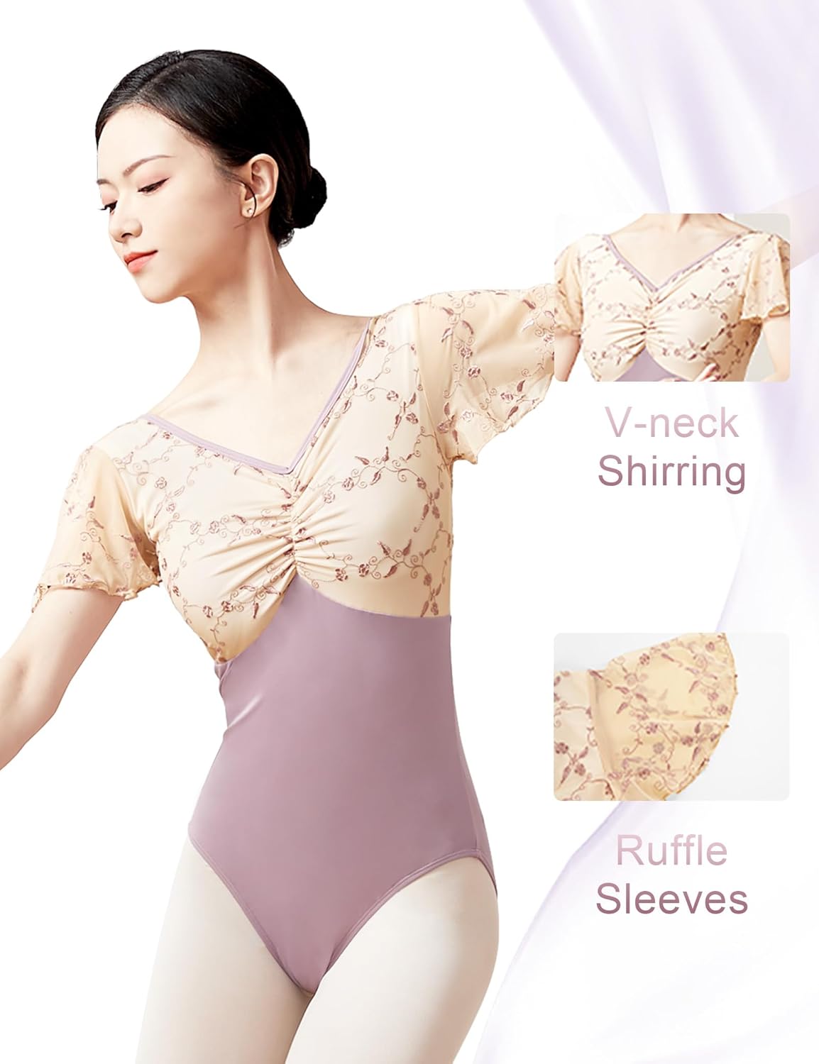 Phoeswan Camisole Ballet Leotards for Women, Adult Short Sleeve Skirted Dance Leotards with Chest Pad