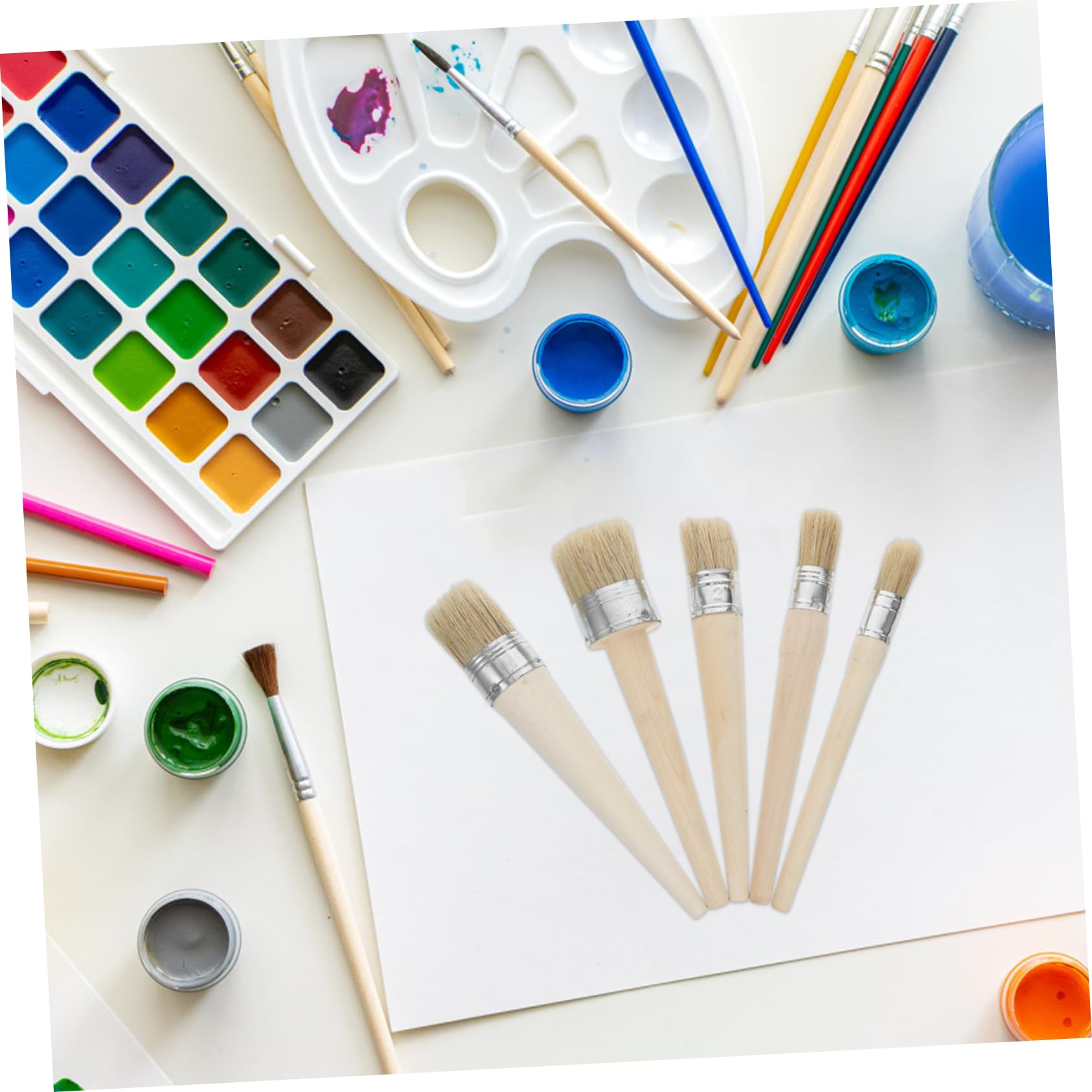 Hemobllo Set di 5 Pennelli Rotondi per Pittura Manico in Legno e Setole, per Progetti DIY e Finiture su Mobili