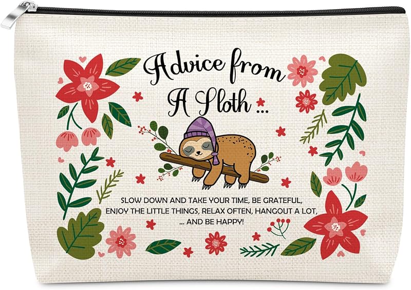 Necessaire Sazuwu de linho com estampa de bicho-preguiça e fechamento em zíper